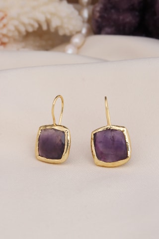 Pendientes - Chapado en oro amarillo y amatistas