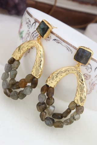 Pendientes - Chapados en oro amarillo y labradoritas