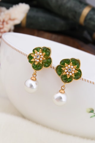 Pendientes - Dorado y blanco