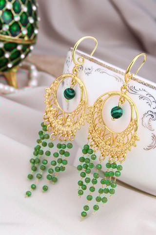 Pendientes - Chapado en oro amarillo y malaquitas