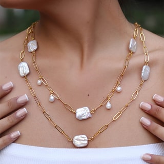 Collar - Latón chapado en oro, perla y nácar 