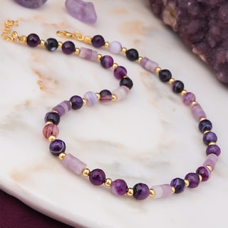 Collar - Latón chapado en oro y amatista