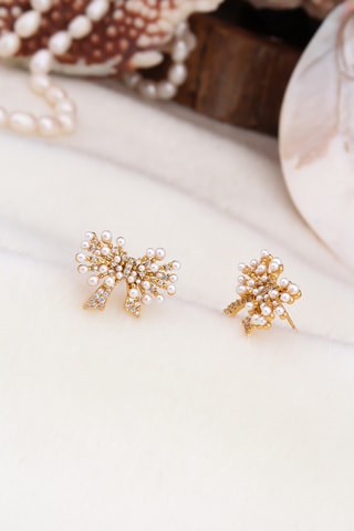 Pendientes - Dorado y blanco