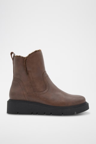 Gevoerde Leren Enkellaarzen - Bruin