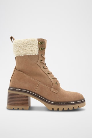 Gevoerde Nubuck Enkellaarzen - Beige