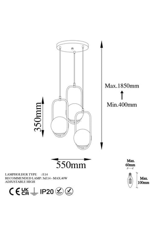 Hanglamp Skew - Goudkleurig en Zwart - 3 x 40 W