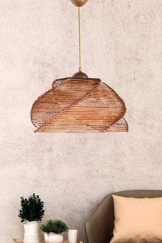 Suspension en bois et bambou Pentagone Antiquation - Naturel et doré