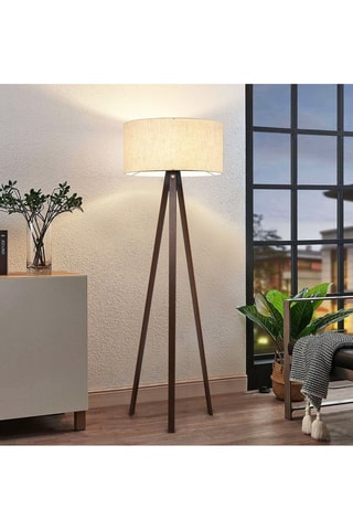 Lampadaire trépied en bois - Naturel et beige