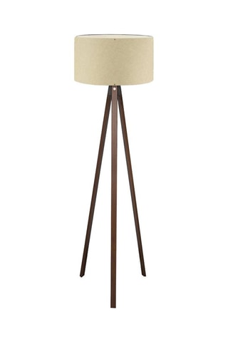 Lampadaire trépied en bois - Naturel et beige