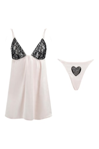 Babydoll et string Vanessa - Blanc et noir