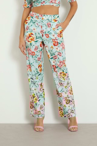 Pantalon wide legs taille haute Adele - Vert clair et rose