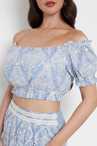 Crop top en broderie anglaise Frida - Bleu cobalt