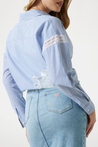 Chemisier bi-matière Abigail - Ciel et blanc