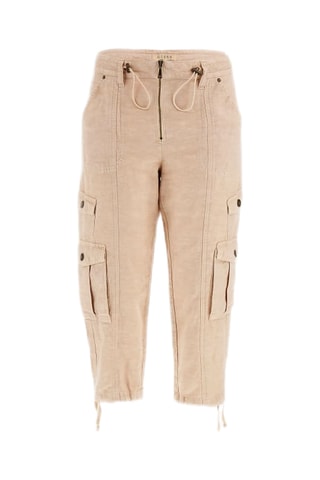 Pantacourt cargo taille haute en lin Kai - Taupe