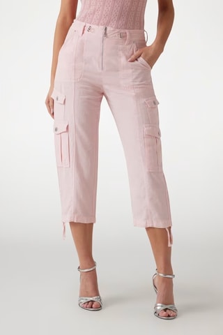 Pantacourt cargo taille haute en lin Kai - Rose poudré