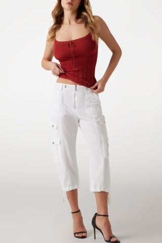 Pantacourt cargo taille haute en lin Kai - Blanc