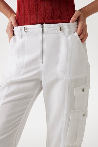 Pantacourt cargo taille haute en lin Kai - Blanc