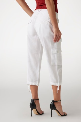 Pantacourt cargo taille haute en lin Kai - Blanc