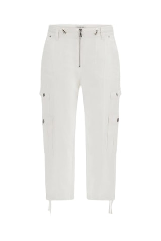 Pantacourt cargo taille haute en lin Kai - Blanc