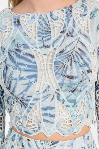 Crop top en broderie anglaise Anastasia - Bleu et blanc