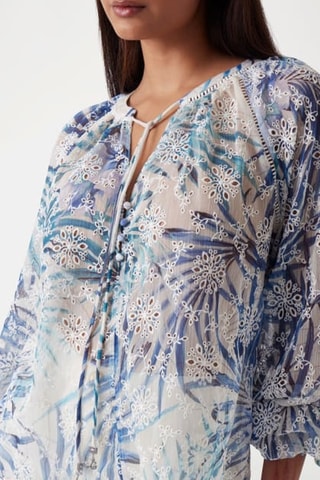 Blouse en broderie anglaise Danile - Blanc et bleu canard