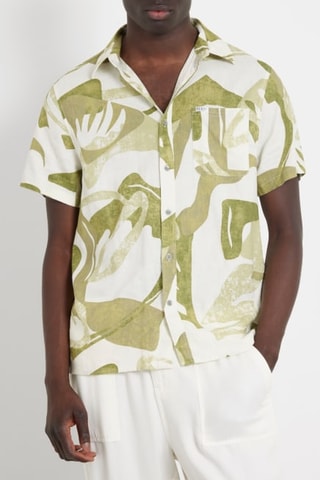 Chemise regular en lin - Vert olive et beige