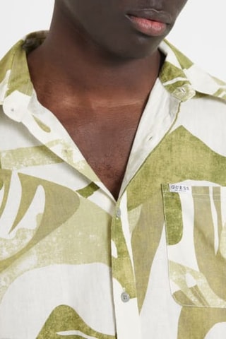 Chemise regular en lin - Vert olive et beige