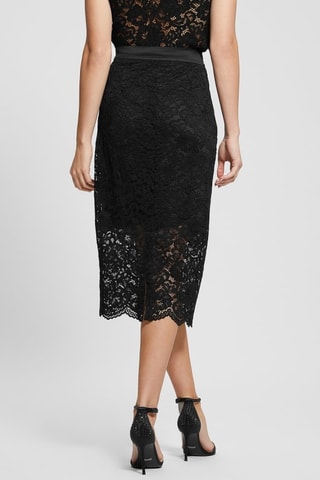 Jupe droite en dentelle taille haute - Noir