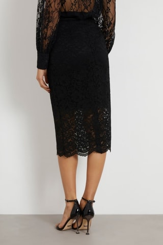 Jupe droite en dentelle taille haute - Noir