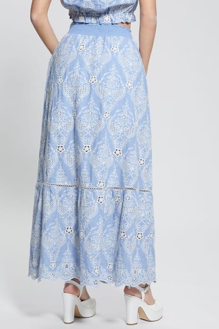 Jupe longue en broderie anglaise taille haute Frida - Ciel