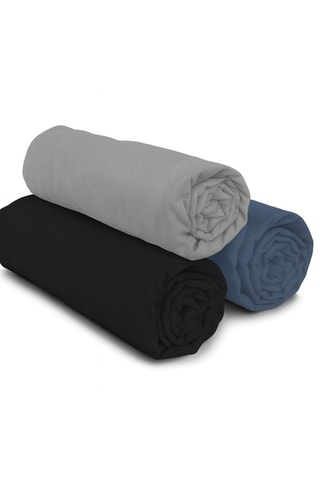 3 sábanas bajeras de algodón 57 hilos/cm² - Gris claro, azul y negro