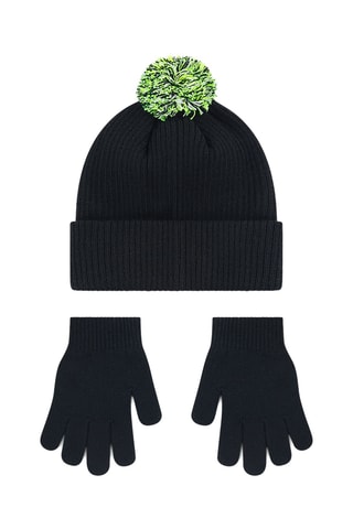 Bonnet à pompon et gants - Noir