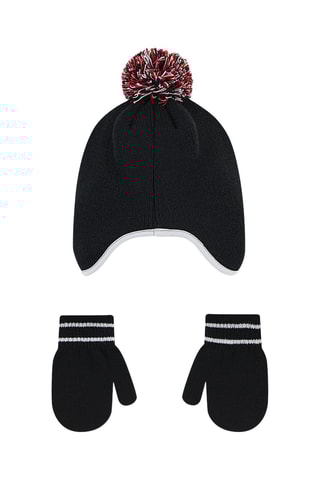 Bonnet aviateur à pompon et gants - Noir et rouge