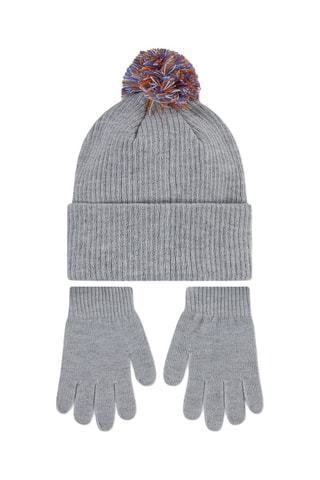 Bonnet à pompon et gants - Gris