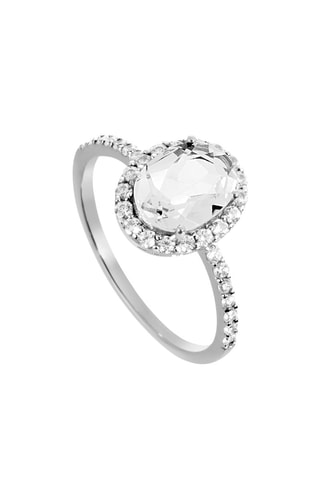 Bague - Or blanc, diamants et topaze