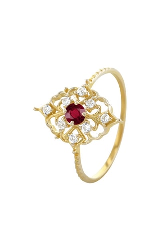 Bague - Or jaune, topazes et rubis