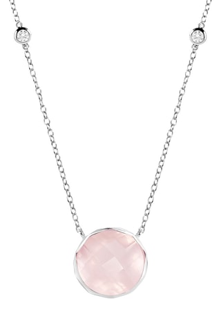 Collier - Or blanc, diamants et quartz rose