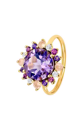 Bague - Or jaune, améthystes, quartz, grenats rhodolites et topazes