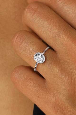 Bague - Or blanc, diamants et topaze