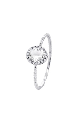 Bague - Or blanc, diamants et topaze
