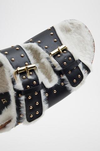 Mules fourrées en cuir de veau Irene - Noir