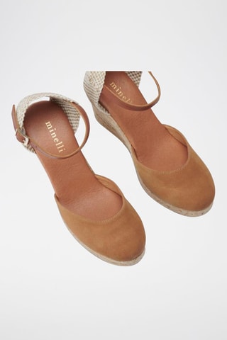 Espadrilles compensées en cuir de chèvre nubuck - Camel