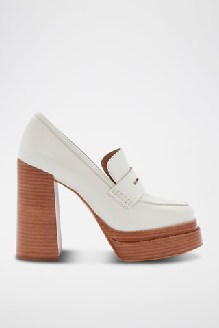 Mocassins à talons en cuir de veau Kelya - Ecru