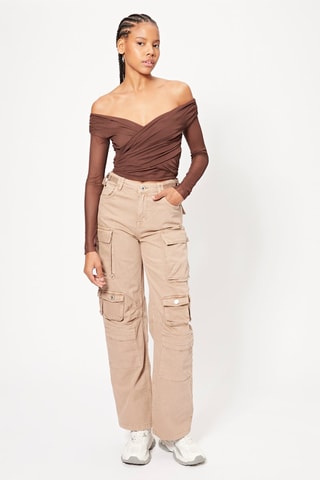 Pantaloni cargo a vita alta - Marrone chiaro