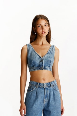 Crop top in jeans - Cobalto