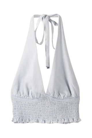 Crop top in lino - Celeste