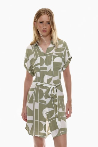 Abito a camicia - Bianco e kaki