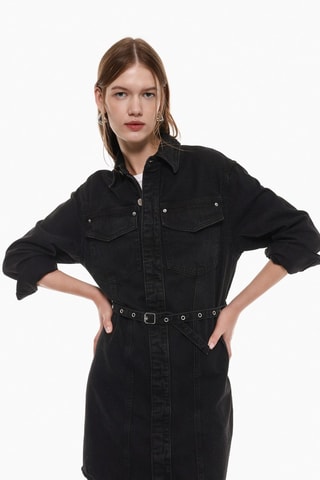 Abito a camicia in jeans - Nero