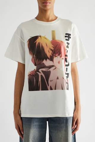 T-shirt Denji e Makima Chainsaw Man - Bianco