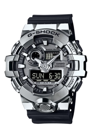 Reloj digital y analógico de resina - Cronómetro, función de luz y alarma - Negro y plateado